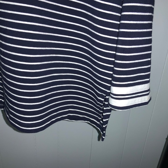 Talbots Navy White stripe tunic top Sz LP Cotton Stretch Knit Nautical cottage - Picture 2 of 5